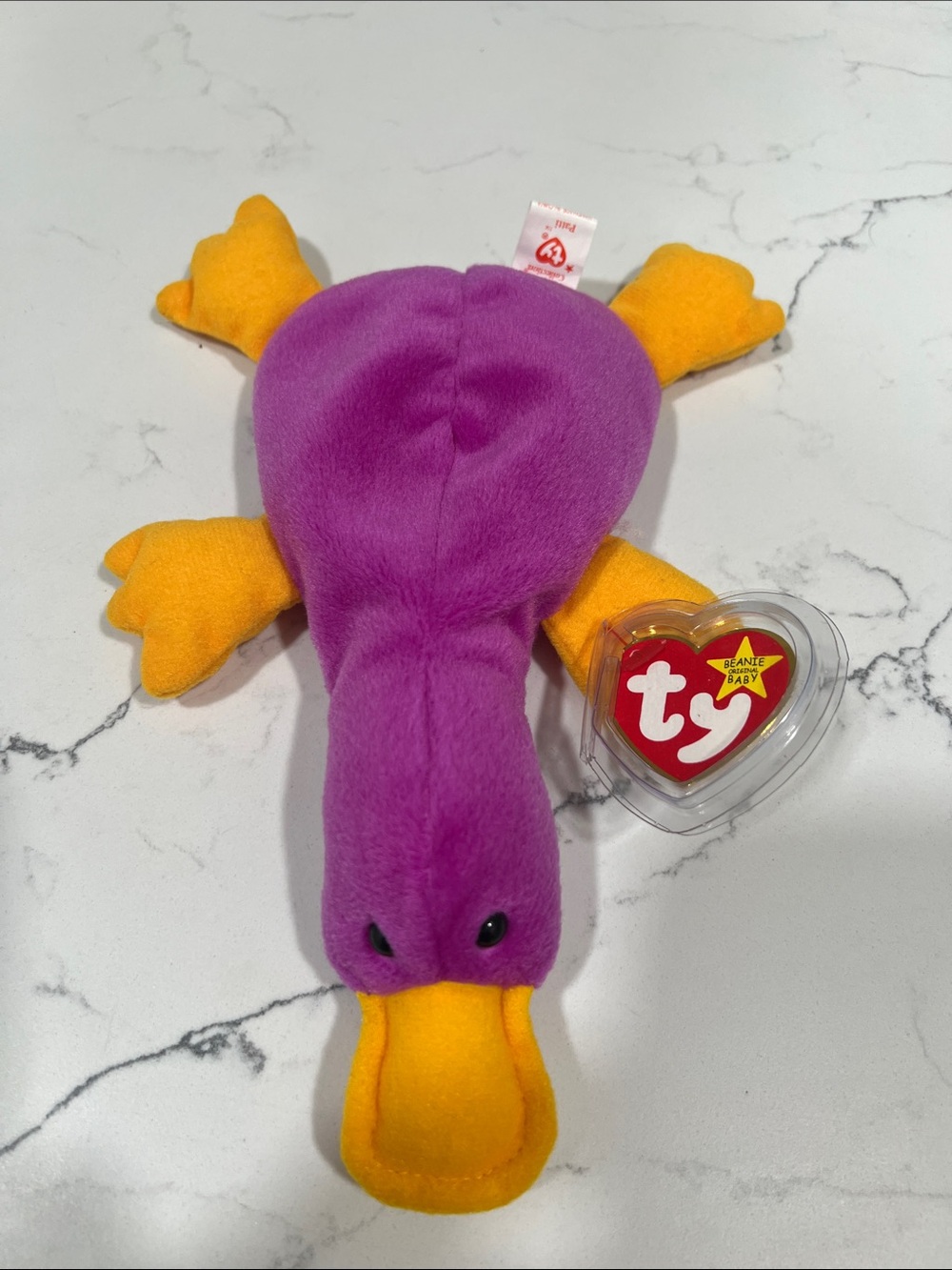 Ty Mint condition  “Patti “Purple Platypus Plush with Yellow Feet and Bill